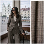 Ткань костюмная мелкая коричневая клетка